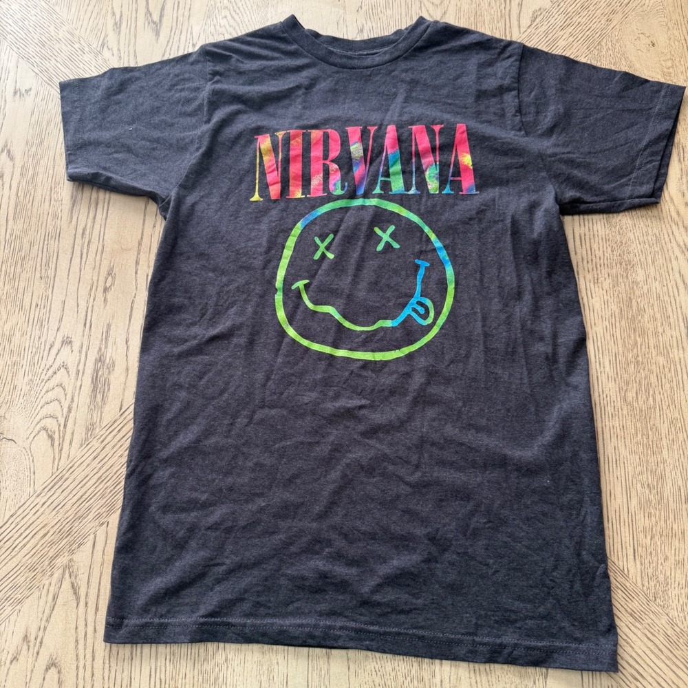 Nirvana Sizeโ Large Gray Multicolored Smiley Face Tie Dye T Shirt